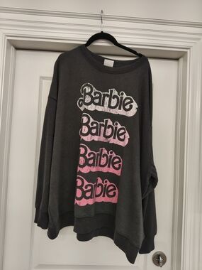 Mattel Barbie Stacked Graphic Sweatshirt - Black with Pink